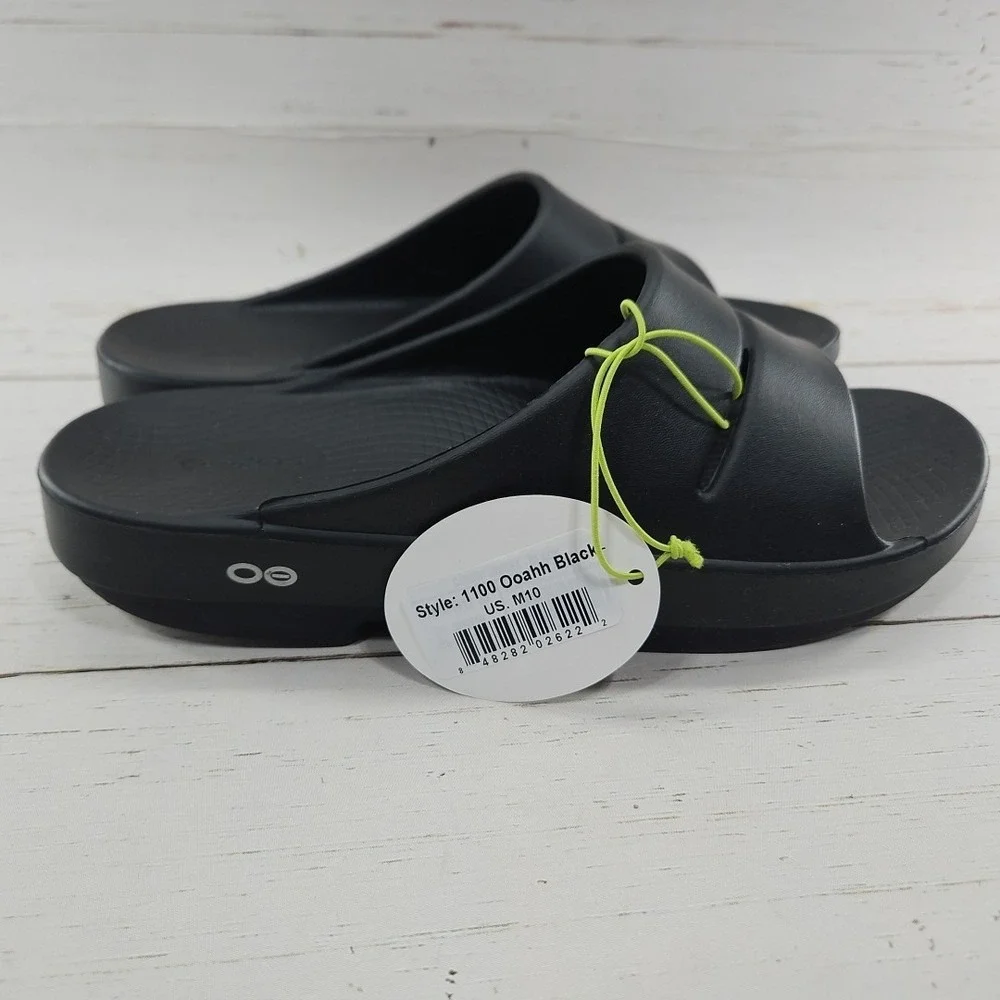 OOFOS OOahh Recovery Black Slip On Slide Sandals Mens 10 Comfort Sport Athletic